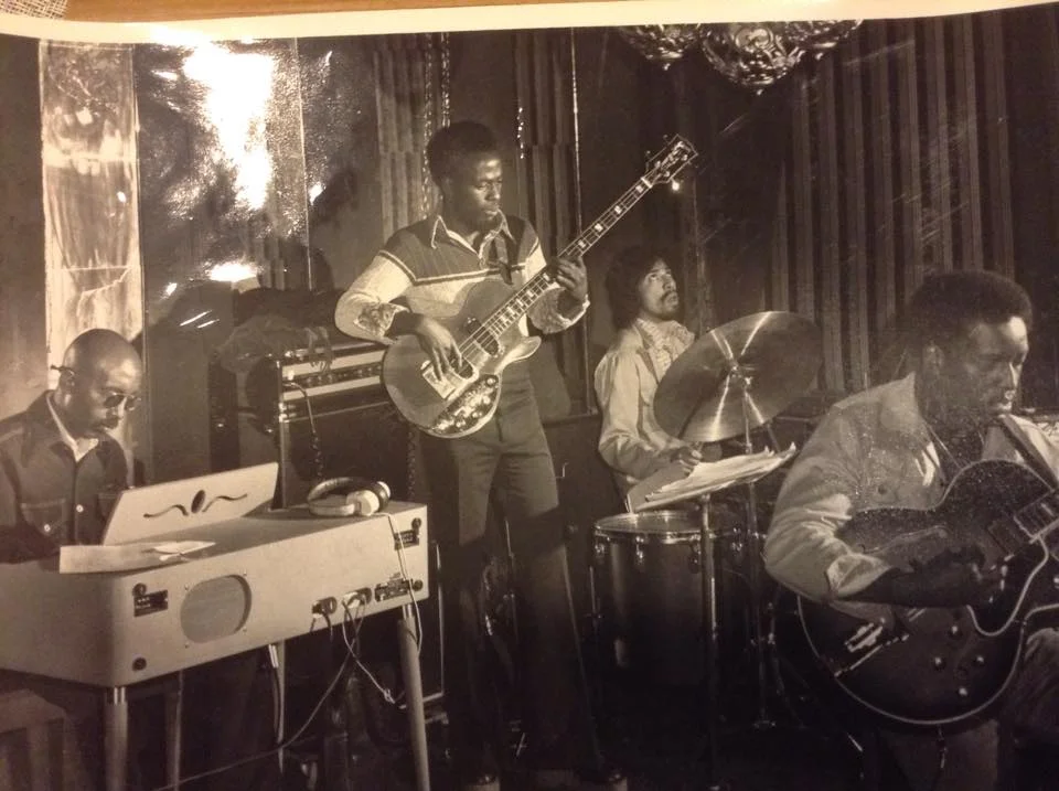 Prince Shell (Wurlitzer electric piano) with the Jerry Byrd Quartet at the Century Skyroom, 1140 East Washington Street, Phoenix AZ. Jerry Byrd-guitar, Ronnie Scott-electric bass, John Flores or George Carrillo, Jr. (?) - drums, 1975. I heard this band during this gig, probably my fourth time hearing Prince play live. The club was open from 1961-1982 and Prince was a regular there. Photographer unknown.