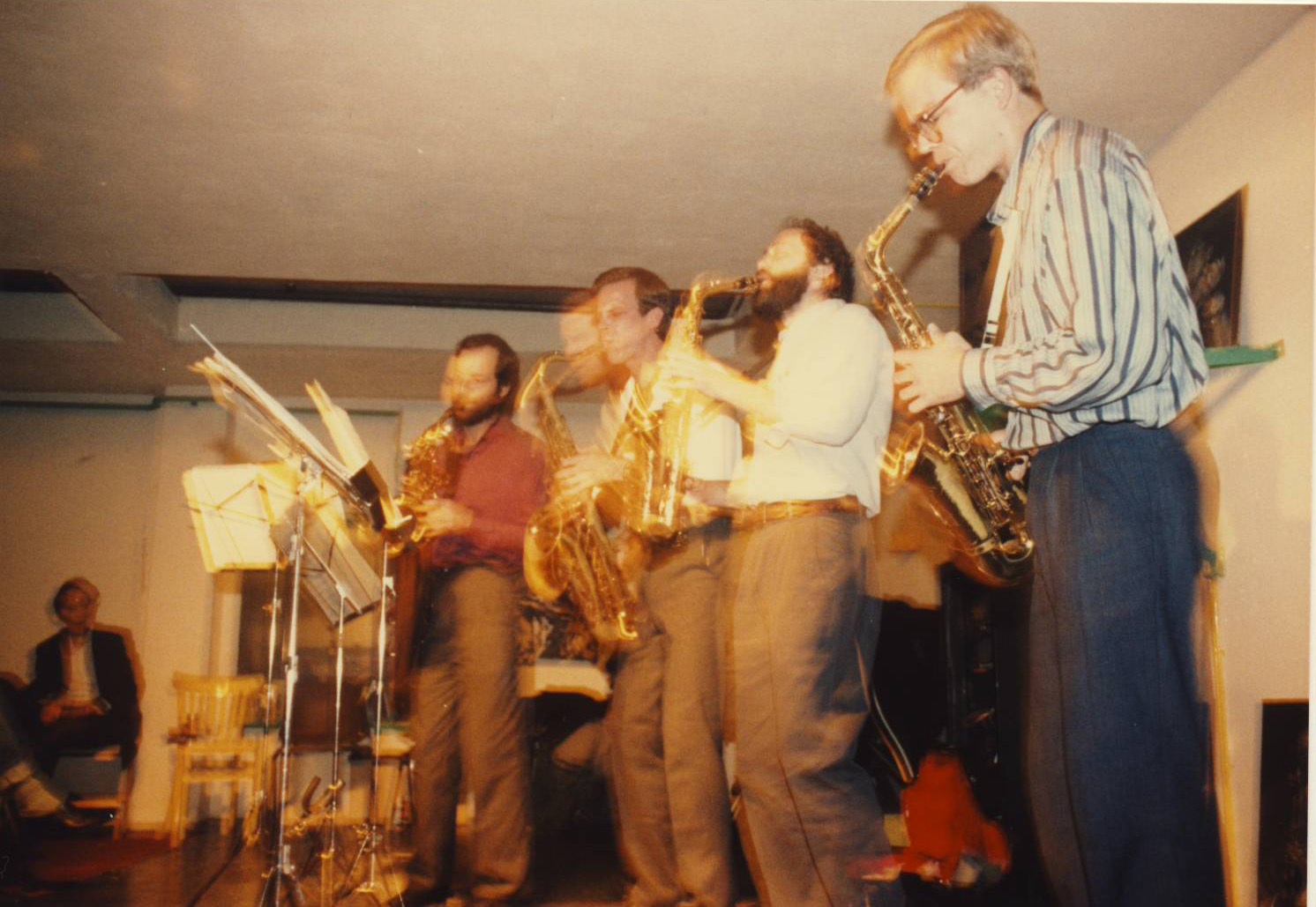 YNSQ live in Groningen, Netherlands on our first European tour, fall 1986. L to R: Steve Adams, Tom Hall, Bob Zung, Allan Chase.