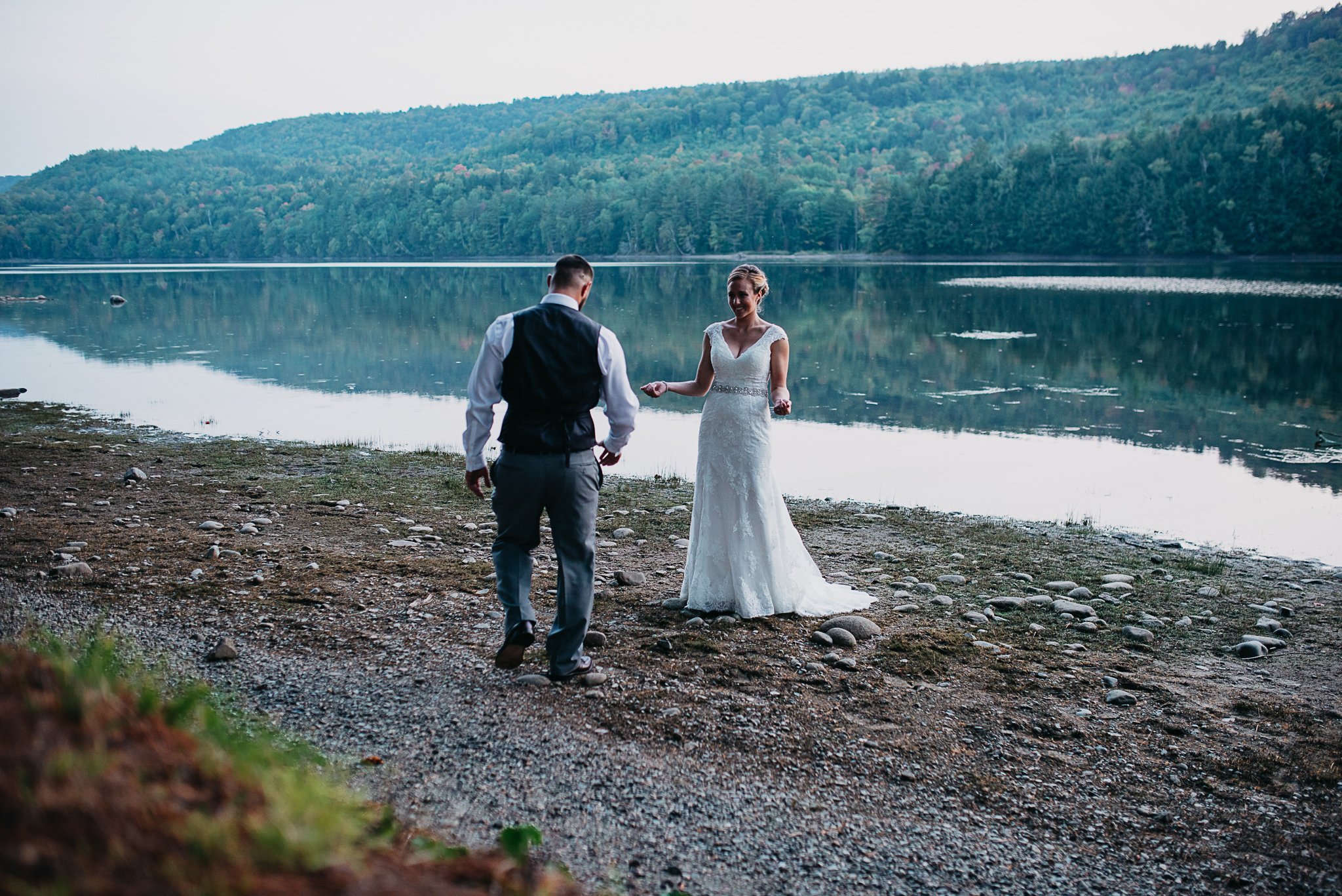 Acadia National Park elopement photographed by a Maine elopement photographer with expertise in coastal weddings, national park permits, and intimate ceremonies
Downeast Maine elopement photography capturing a couple getting married along the rocky c