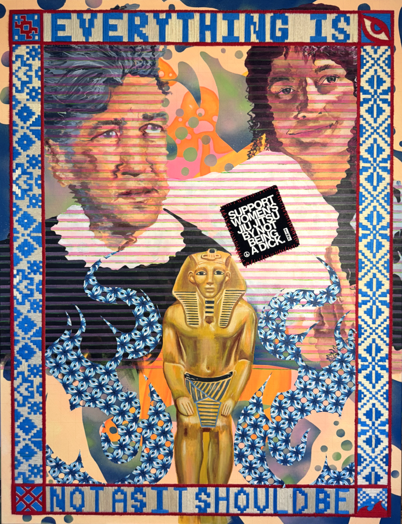 DOLKE, Mixed Media and Embroidery on Canvas, 36 x 48 in