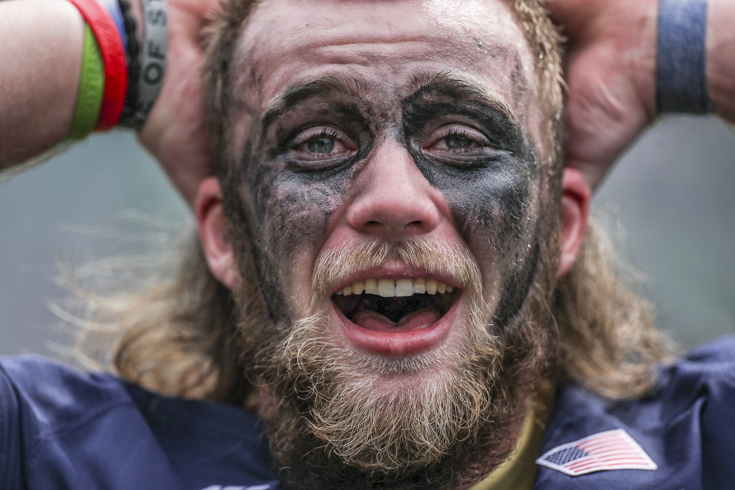  Notre Dame’s Christian Gallaher reacts in disbelief after his team defeated Duke in the NCAA D-1 men’s lacrosse national championship game at Lincoln Financial Field in Philadelphia on Monday, May 29, 2023. 