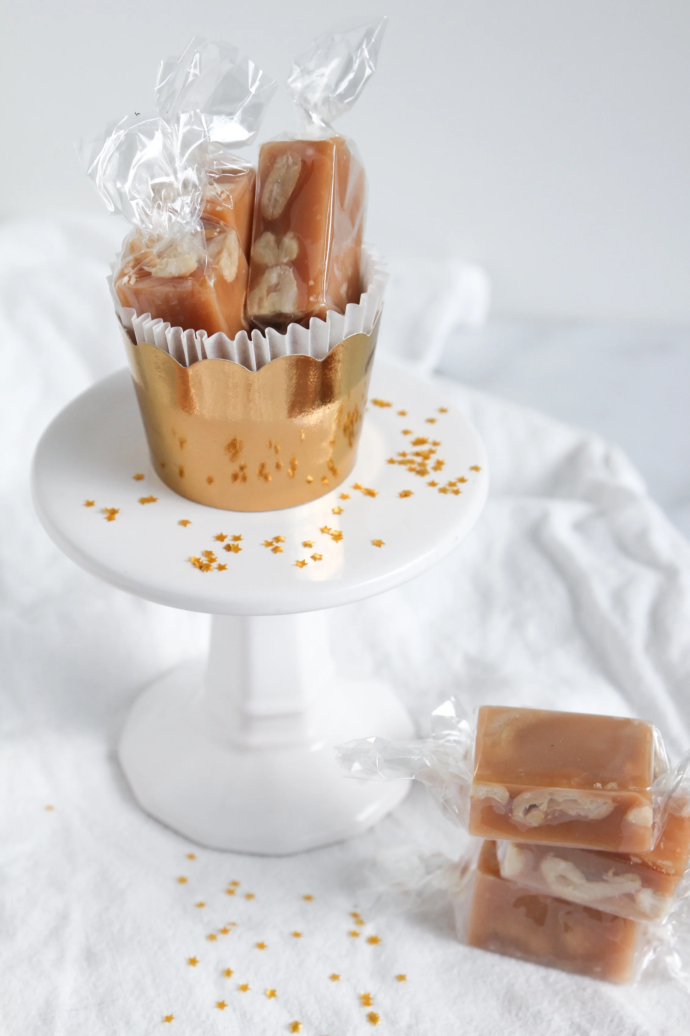 mini cake stand with caramels