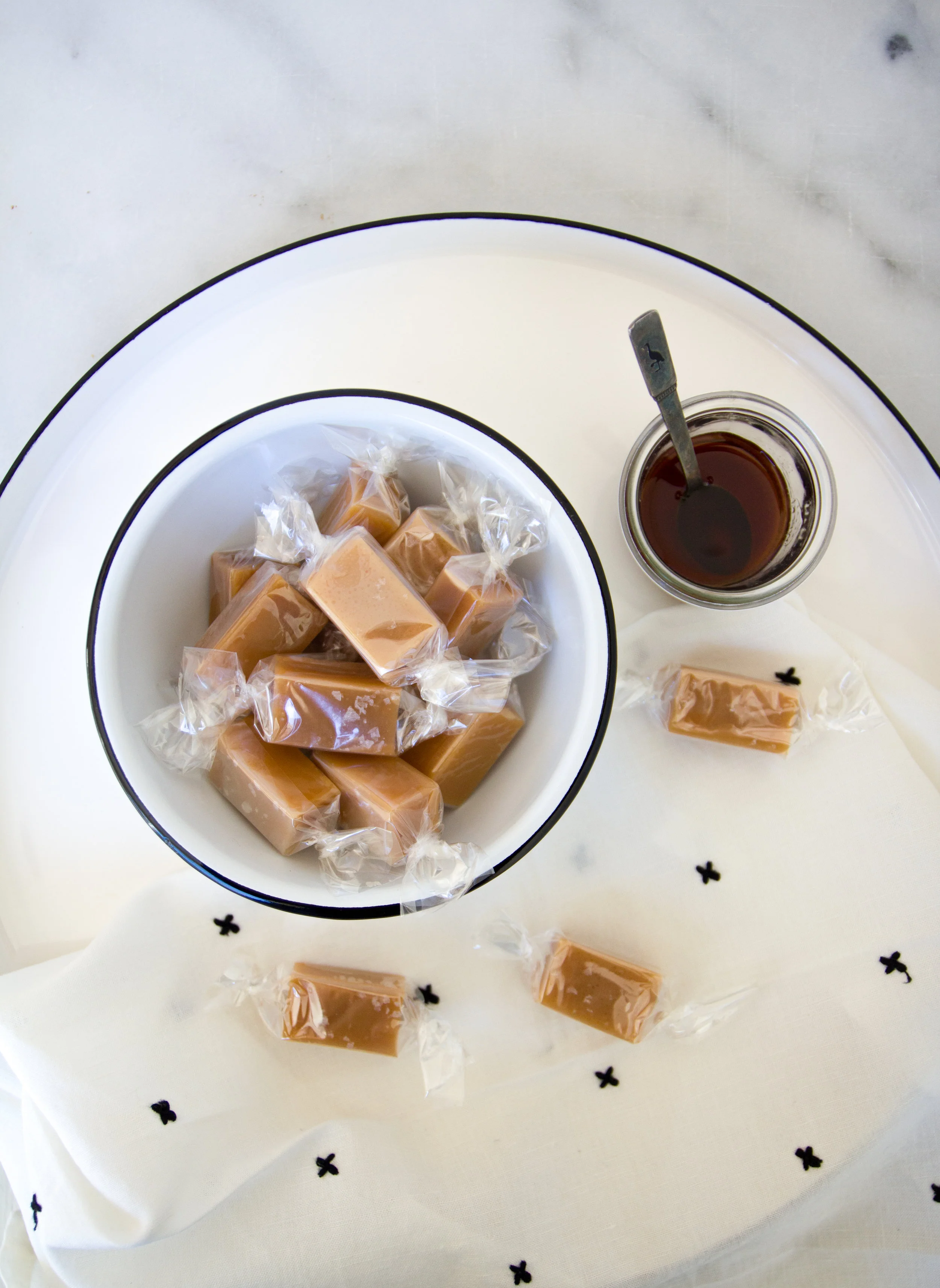 handmade caramels with maple white background
