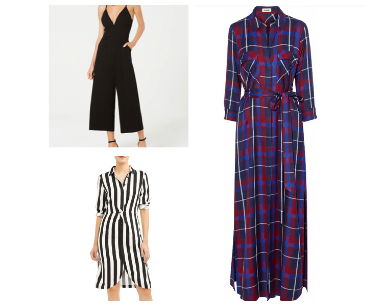 We love dresses or jumpsuits, just slip on some heels or flats and tada, simple but chic outfit. Available in our app