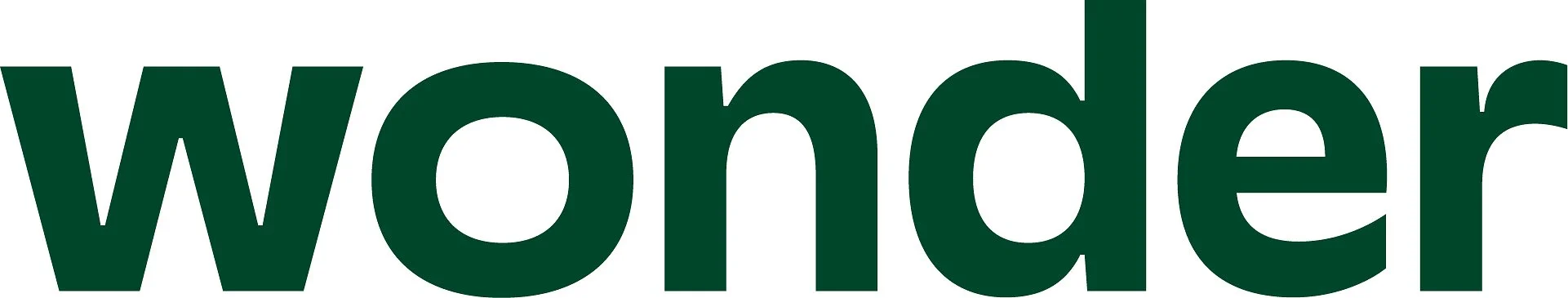 Close-up of the word 'wonder' in large dark green letters on a white background.