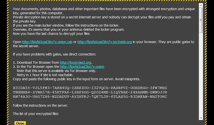 A typical view of a computer screen once infected by ransomware