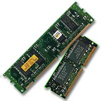 Computer RAM - These two "sticks" of RAM are the same capacity. The left is from 1999; the right is current.
