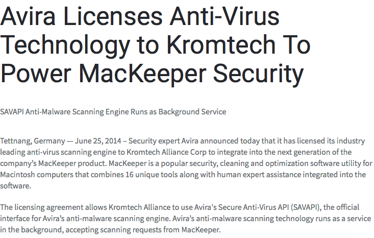 https://mackeeper.com/blog/post/5-avira-licenses-anti-virus-technology-to-kromtech-to-power-mackeeper-security