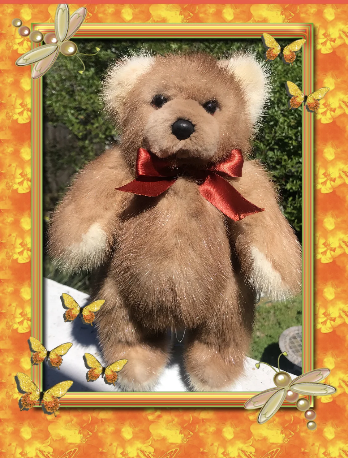 This Custom Teddy Bear was made from a Vintage Autumn Haze Mink Coat!