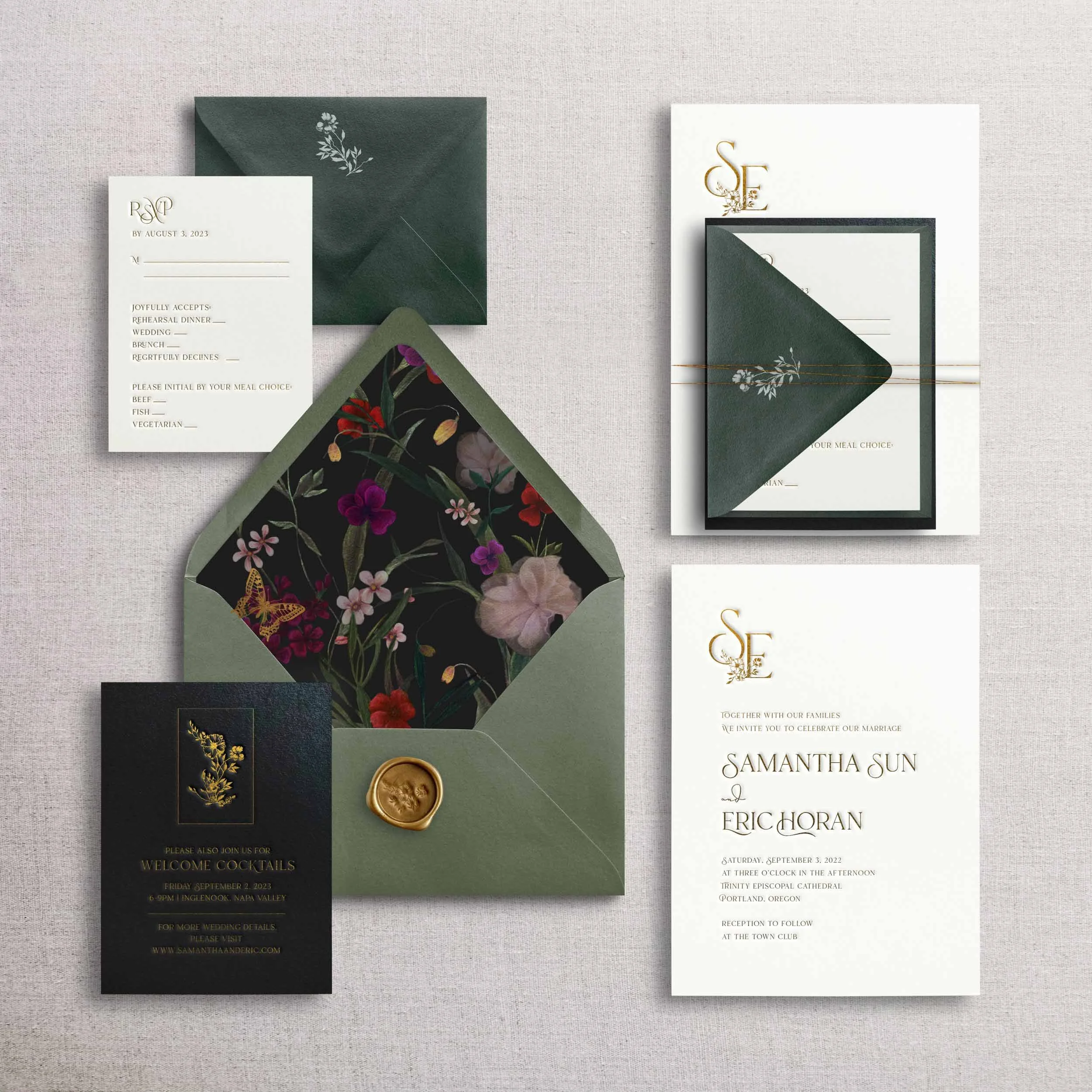 Warm green flora invitation