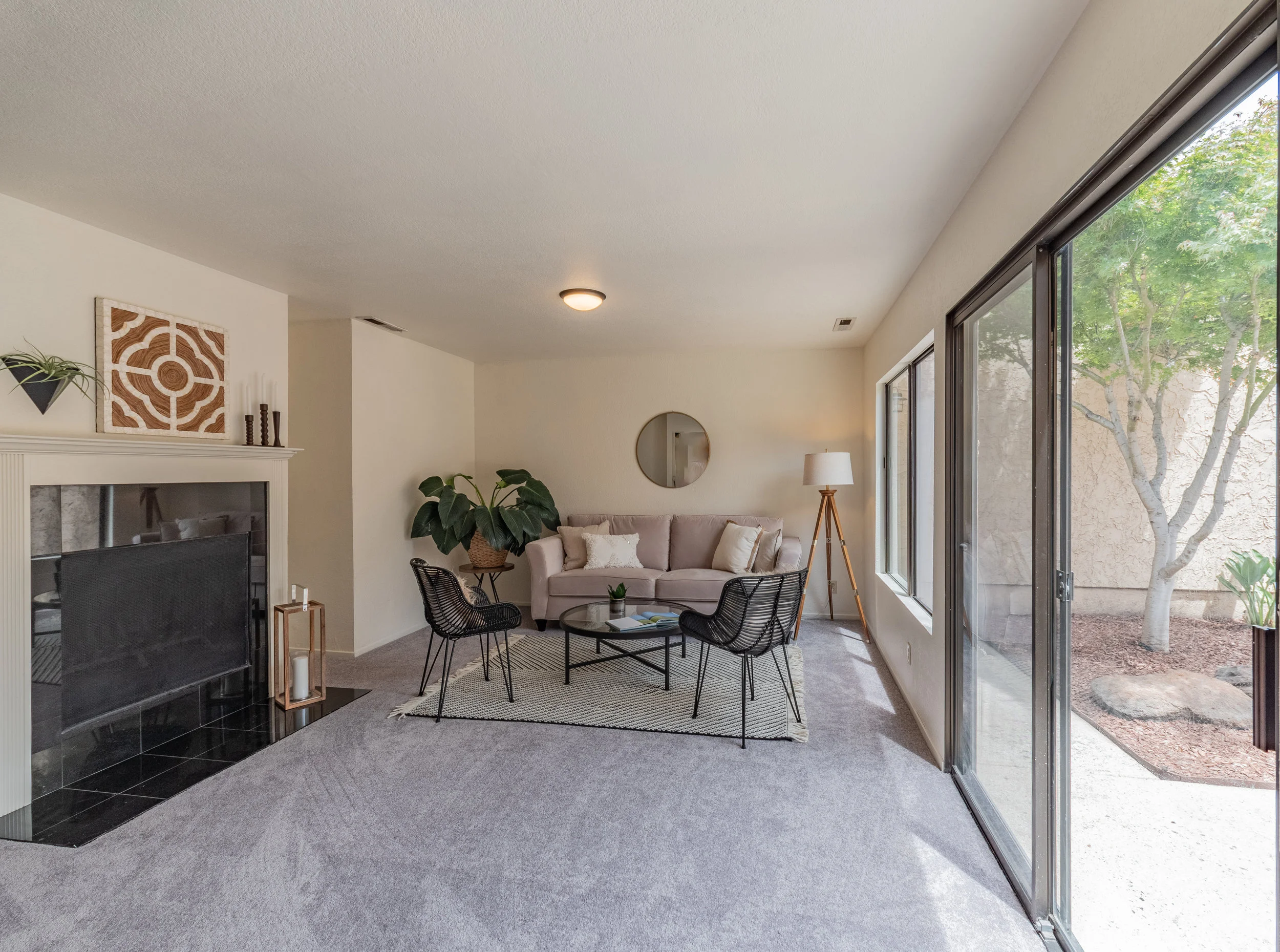 Open living room with patio
