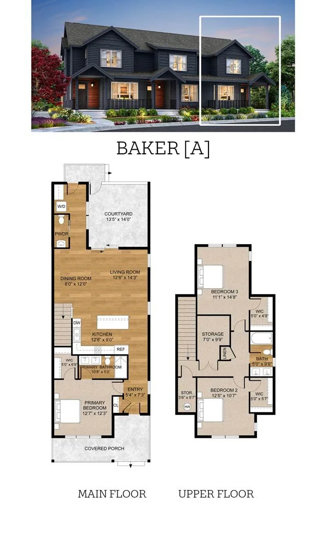 Drawing of few townhome with main level master/primary bedroom
