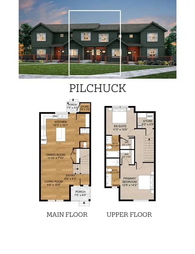 rendering and layout of 2-bedroom home for sale in Cordata
