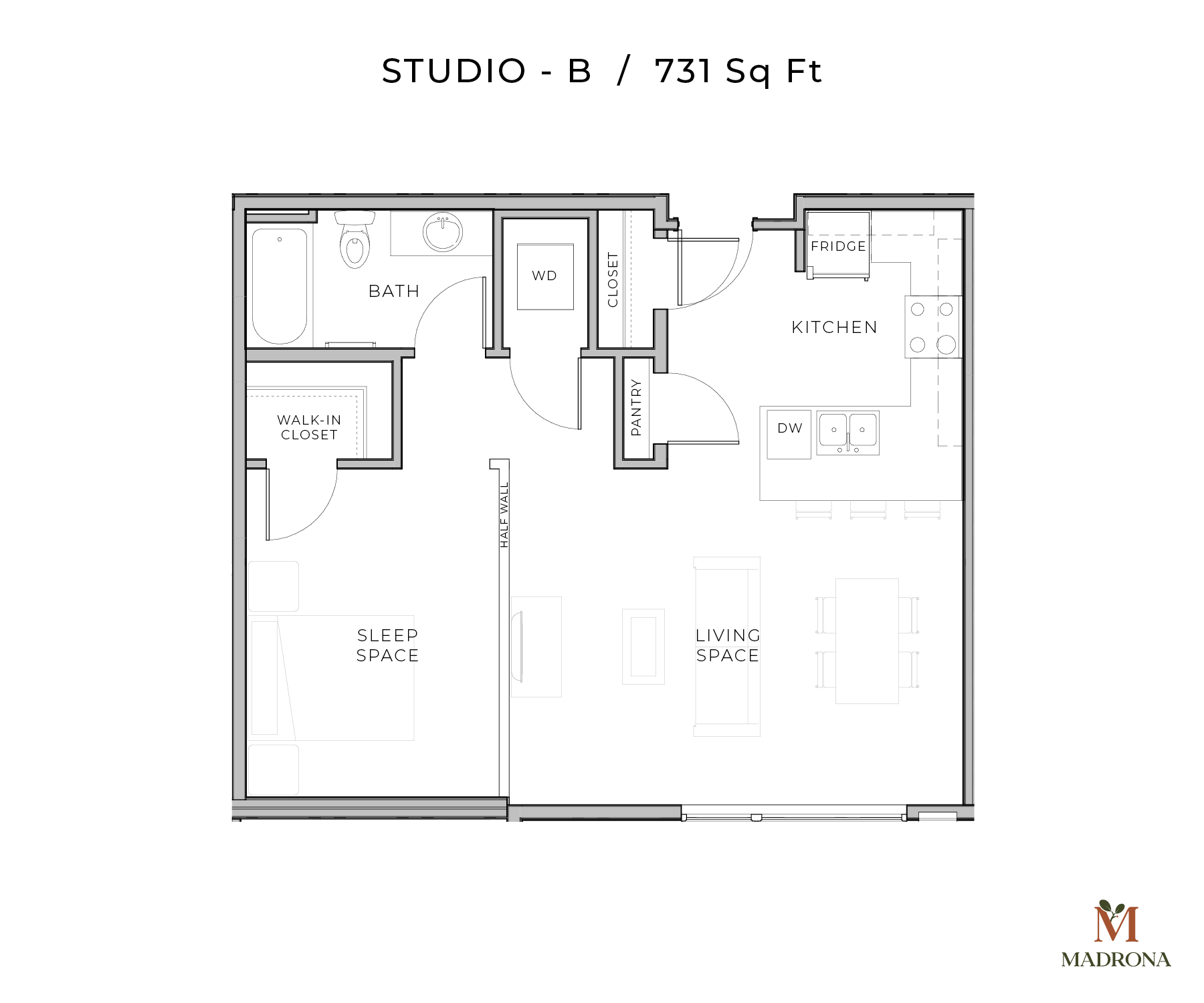 Studio Plan "B" | 731 Sq Ft