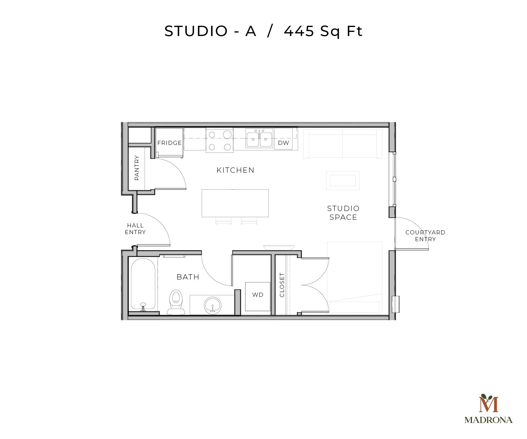 Studio Plan A | 445 Sq Ft