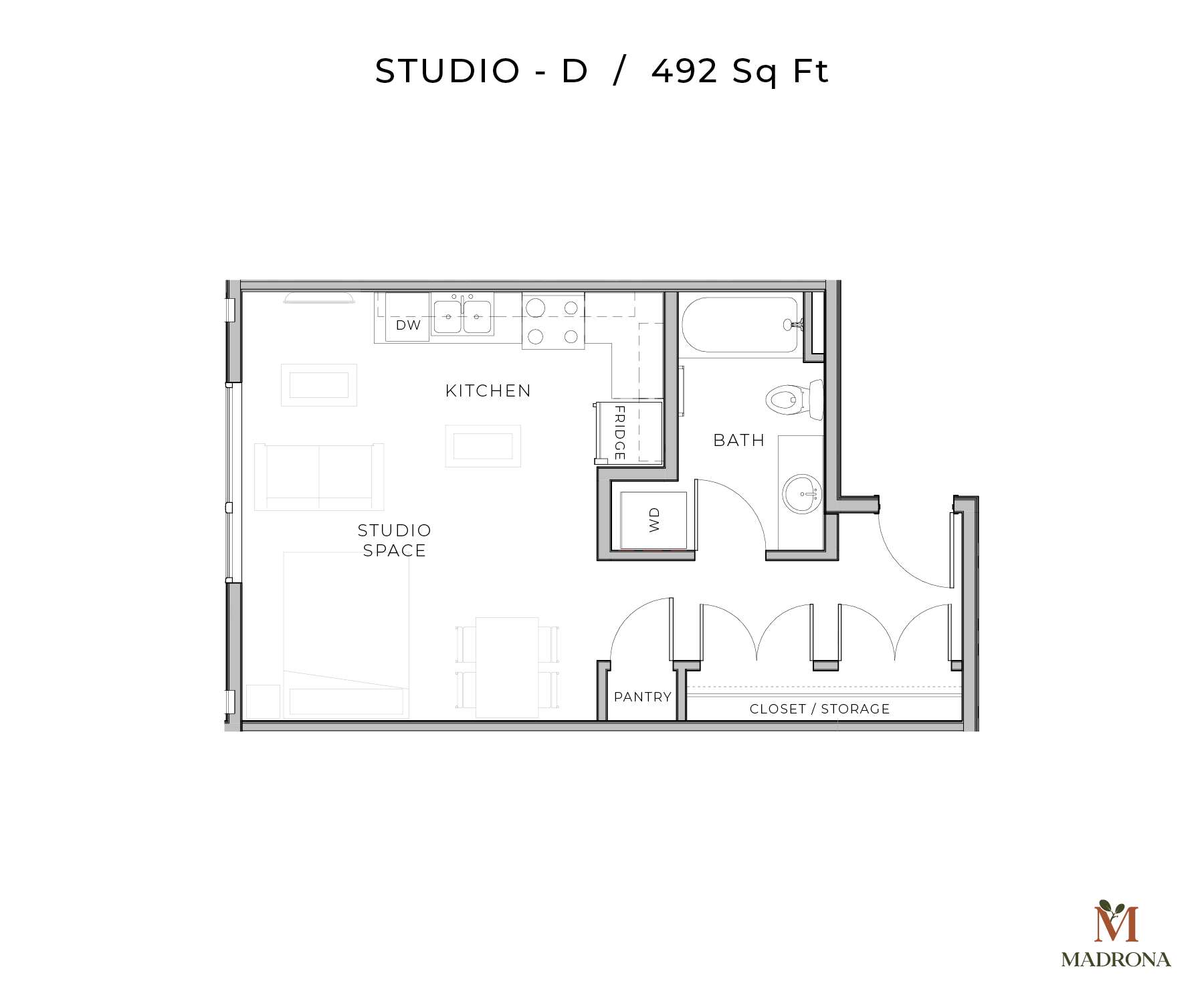 Studio Plan "D" | 492 Sq Ft