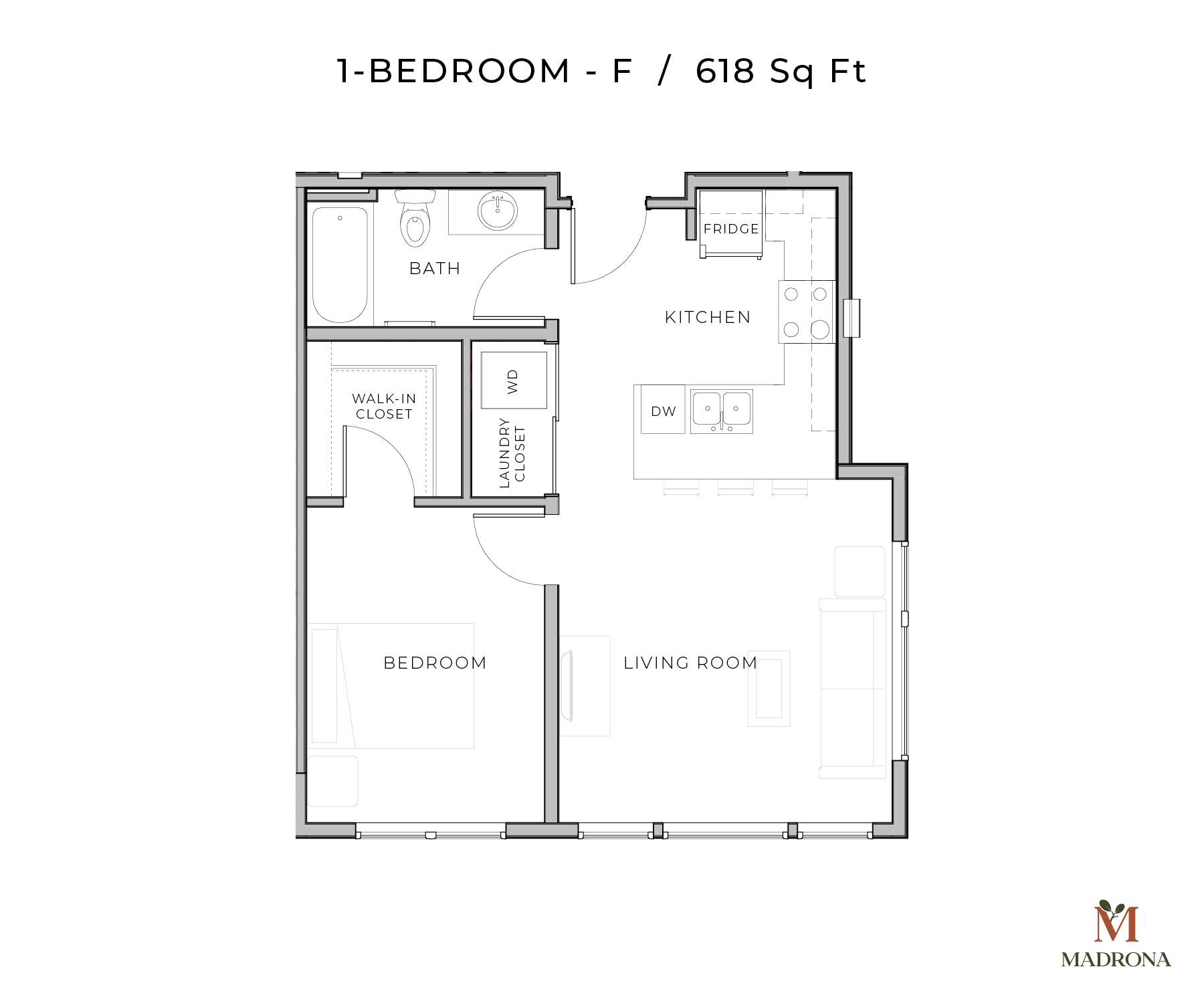 1-Bedroom Plan F | 618 Sq Ft