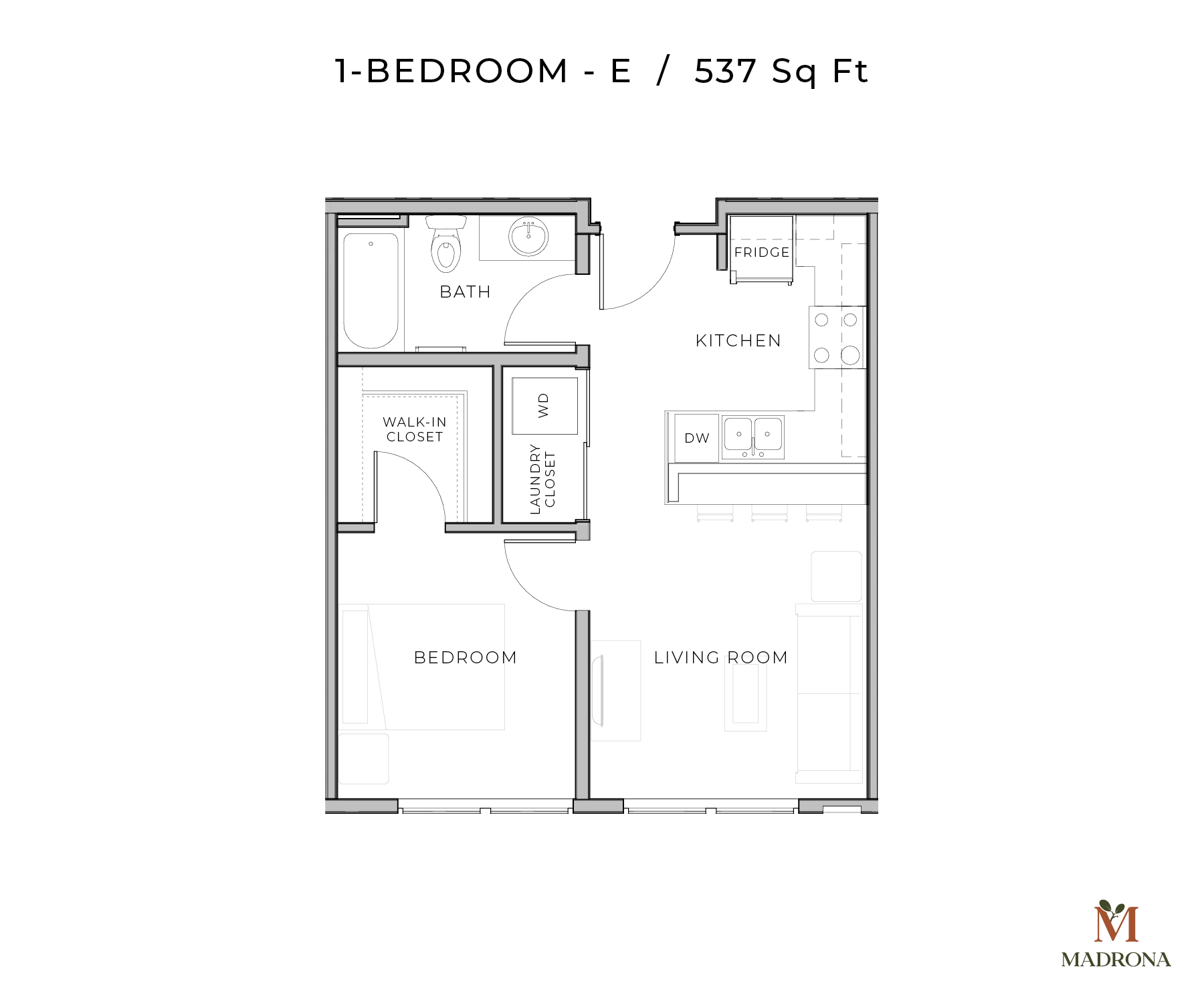 1-Bedroom Plan E | 537 Sq Ft