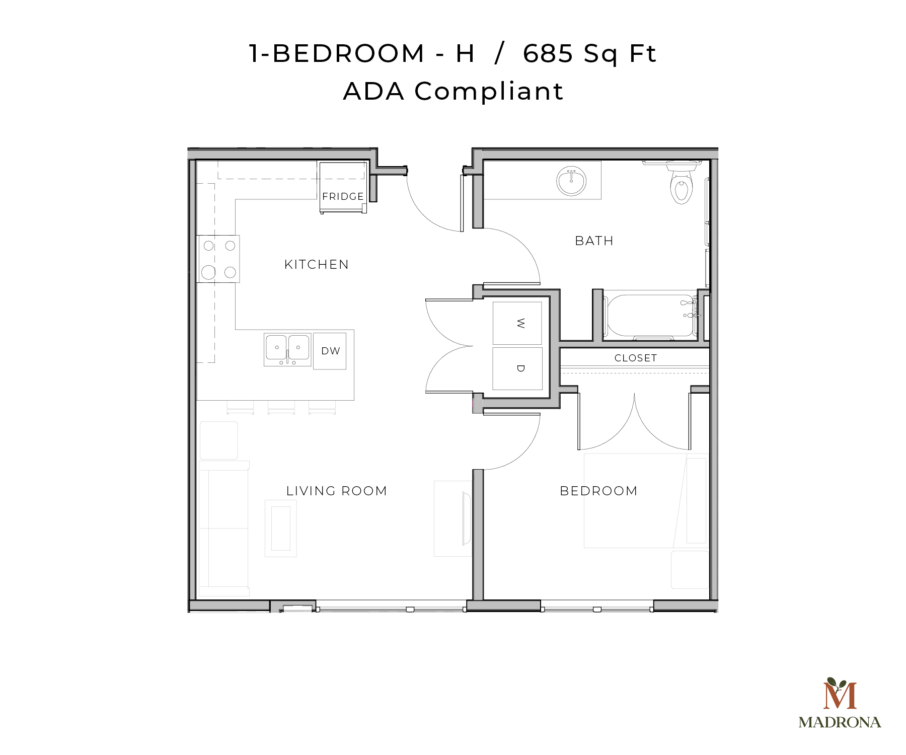 1-Bedroom Plan H | 6 Sq Ft