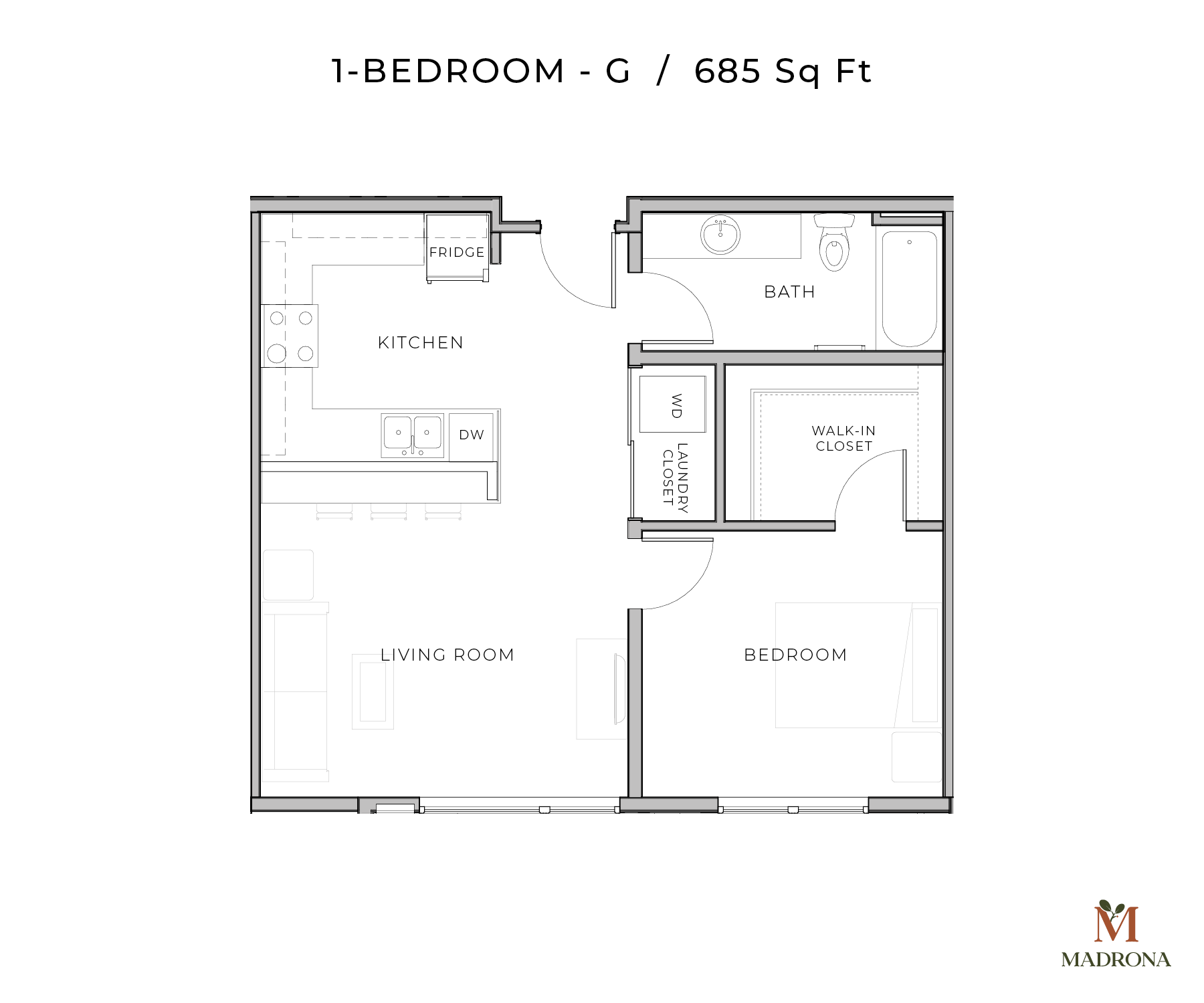 1-Bedroom Plan G | 685 Sq Ft