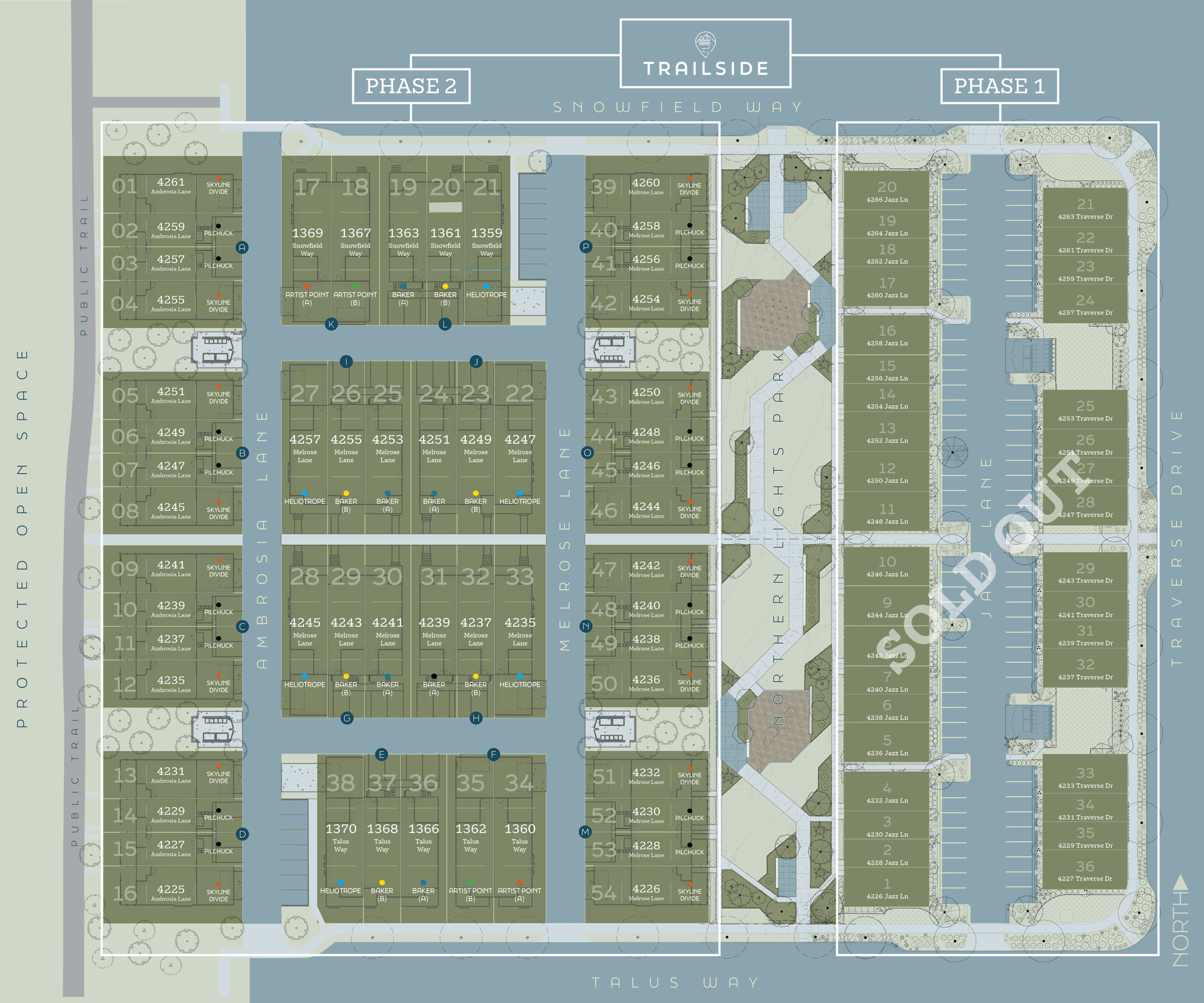 Trailside community map with 54 homesites in Cordata, Bellingham