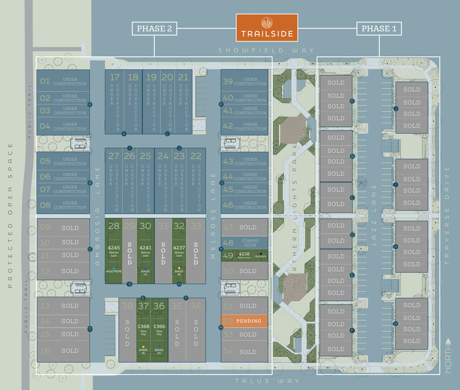 Trailside neighborhood map showing sold/available homes as of 9/24/26