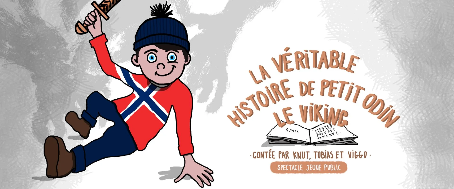  Réalisation de l’affiche et du flyer du spectacle contée pour enfant “La véritable histoire de petit Odin le viking”. 