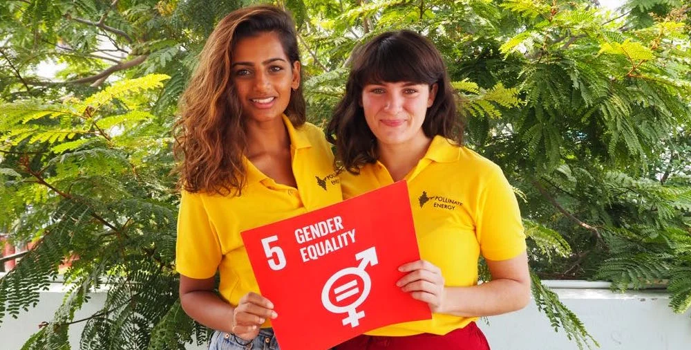 Pollinate Energy City Co-leaders Meenal and Eloise promoting Gender Equality, one of the official 17 Sustainable Development Goals