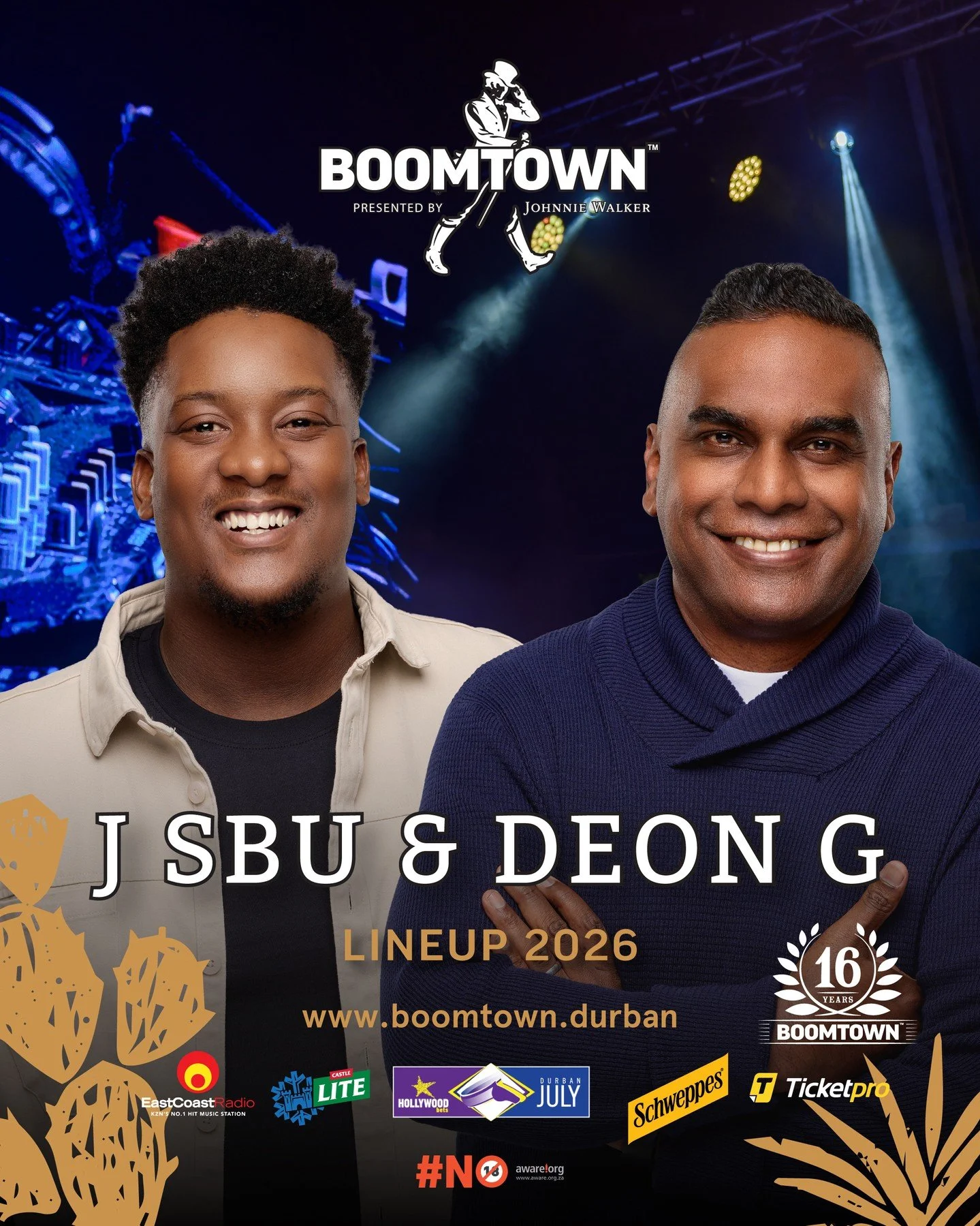 Let's give these incredible DJs a warm welcome to the BOOMTOWN stage!

J Sbu is a producer, DJ, MC, and host of one of the most loved Drive shows in the country: Stacey and J Sbu on East Coast Radio.
 
Deon G is a prolific DJ with over 19 years&rsquo
