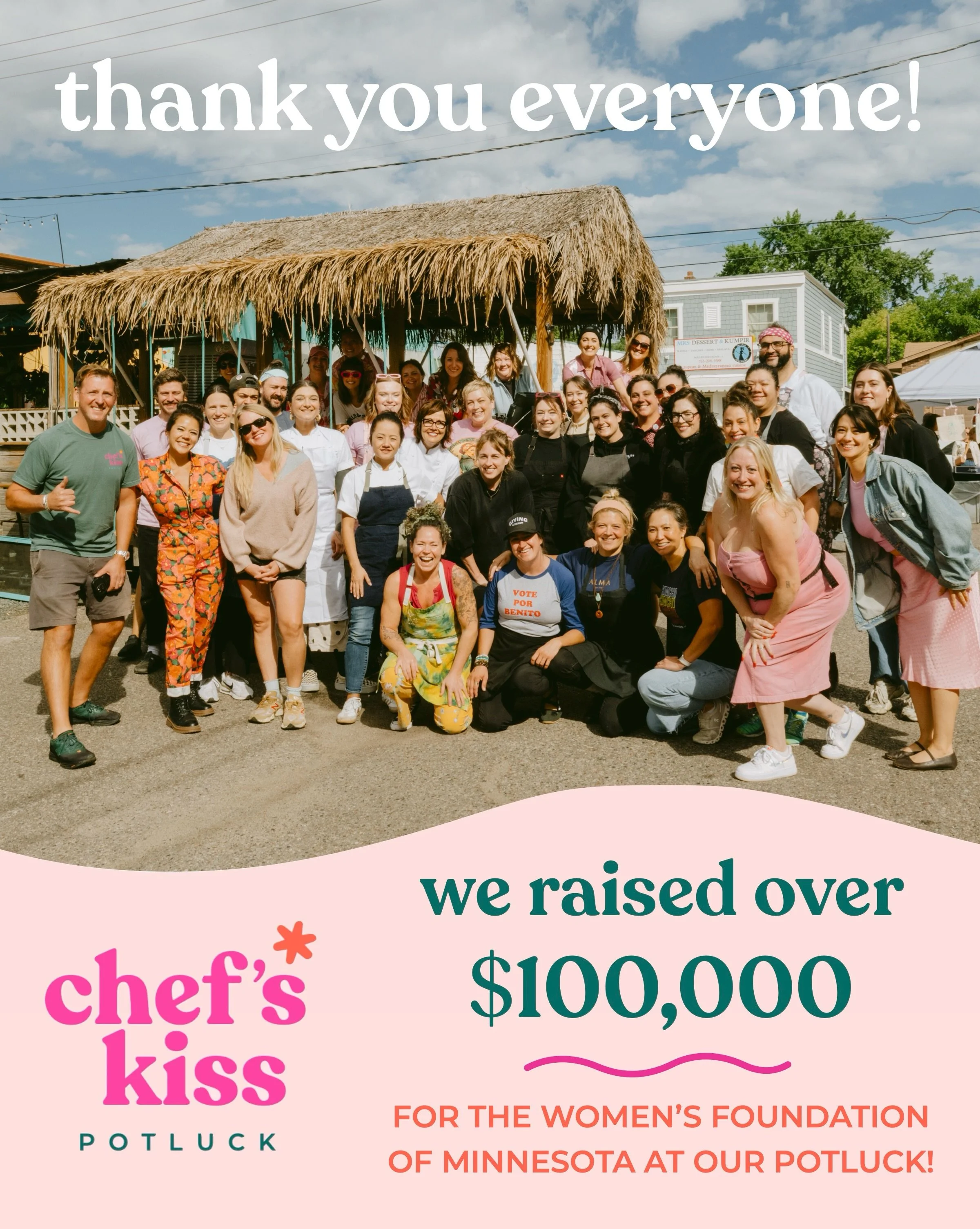 WE DID IT AGAIN! Last Sunday, we got together with a few hundred of our besties for the Chef&rsquo;s Kiss Potluck and raised over $100,000 for @womensfndnmn ! It was a gorgeous afternoon with the best, most supportive community coming together for a 