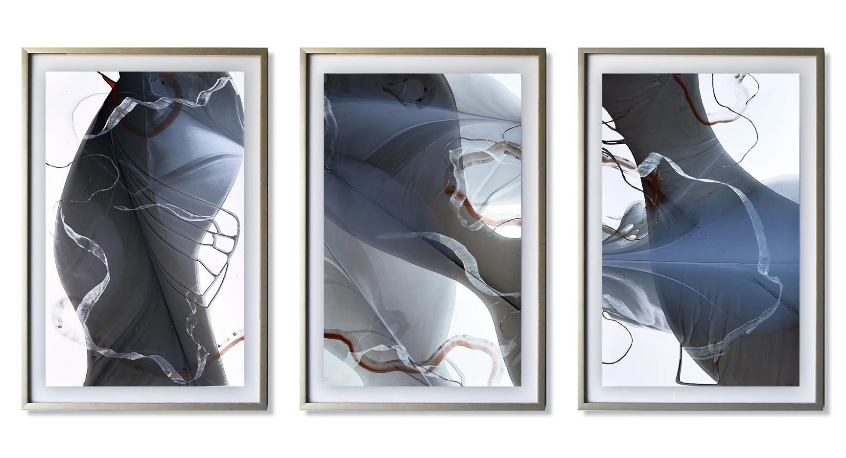 Movement Study in Copper and Silver 37” x 72” (framed) water media, silver leaf, pastel on paper $2700