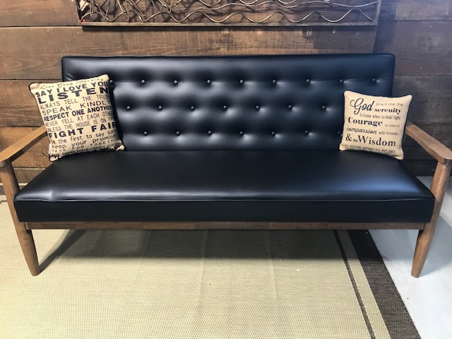 Baxton Studio Sorrento Mid-Century Retro Modern Black Faux Leather  Upholstered Wooden 3 Seater Sofa — PIQ Creative Living Interior Decorator