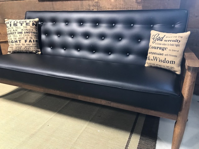 Baxton Studio Sorrento Mid-Century Retro Modern Black Faux Leather  Upholstered Wooden 3 Seater Sofa — PIQ Creative Living Interior Decorator