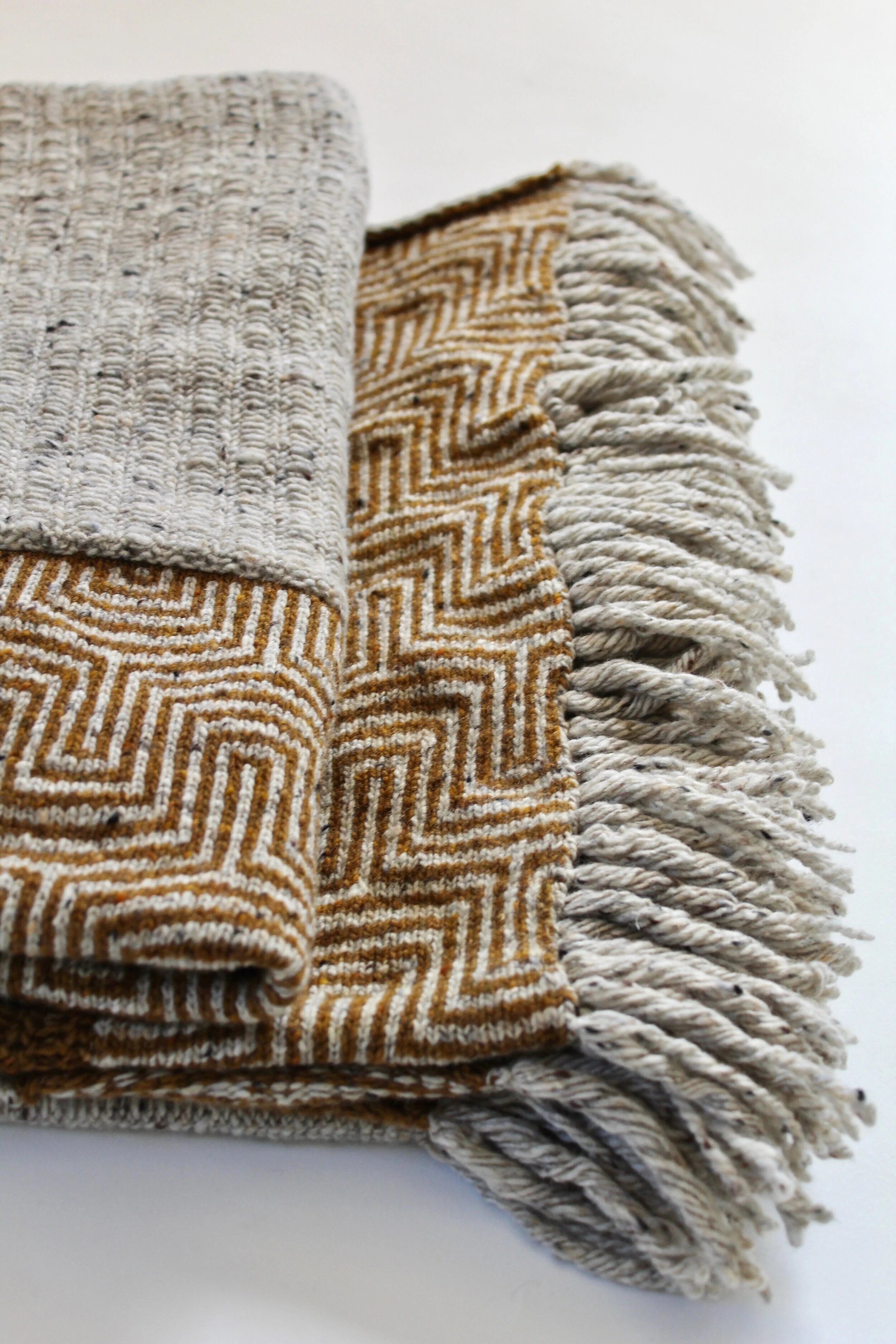 Fringed Wool Throw - Ochre