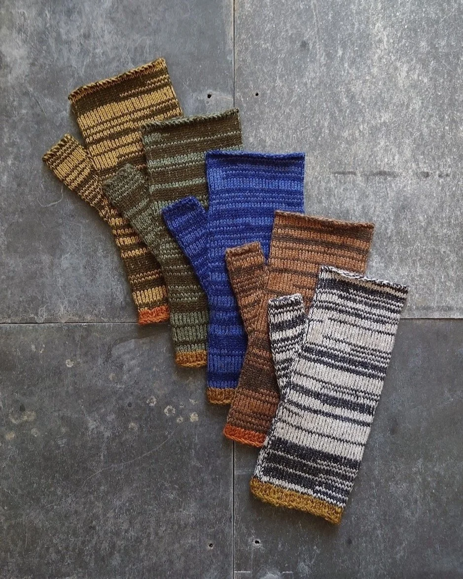 Lambswool gloves for the new season crafted on a vintage knitting machine using natural biodegradable wool in a colour palette inspired by the local coastline. 

Driftwood, seaweed, faded olive, sage, deep blue and charcoal.

I've recently added thes