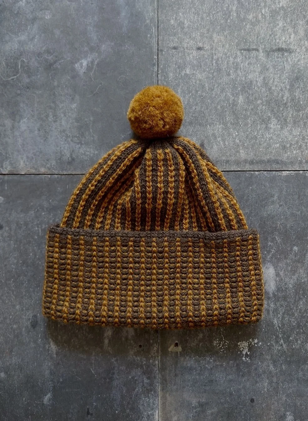 kate-jones-stripe-wool-hat-seaweed:mustard-bobble.JPG