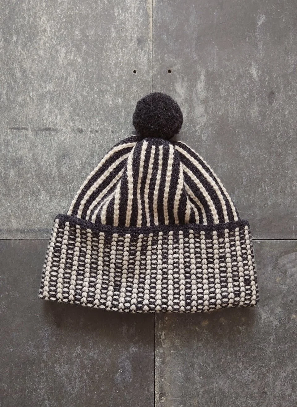kate-jones-wool-bold-stripe-hat-bobble-charcoal.JPG