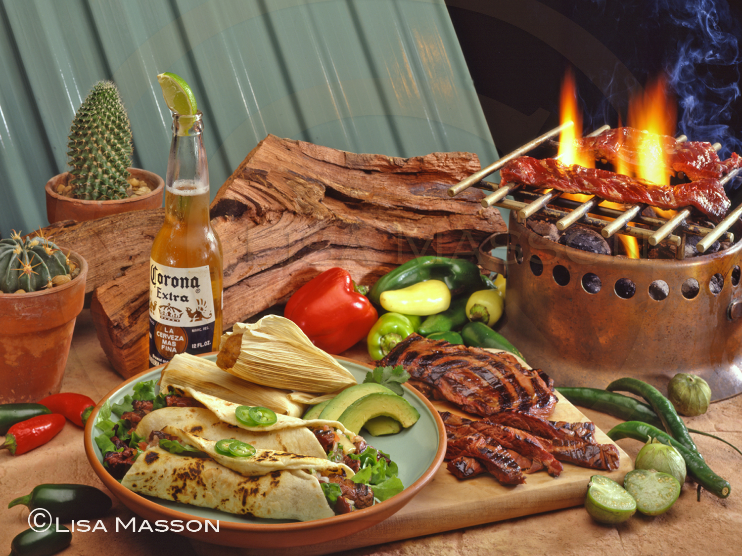 Grilled Beef Fajitas, Tamales and Corona Beer - Cactus Cantina