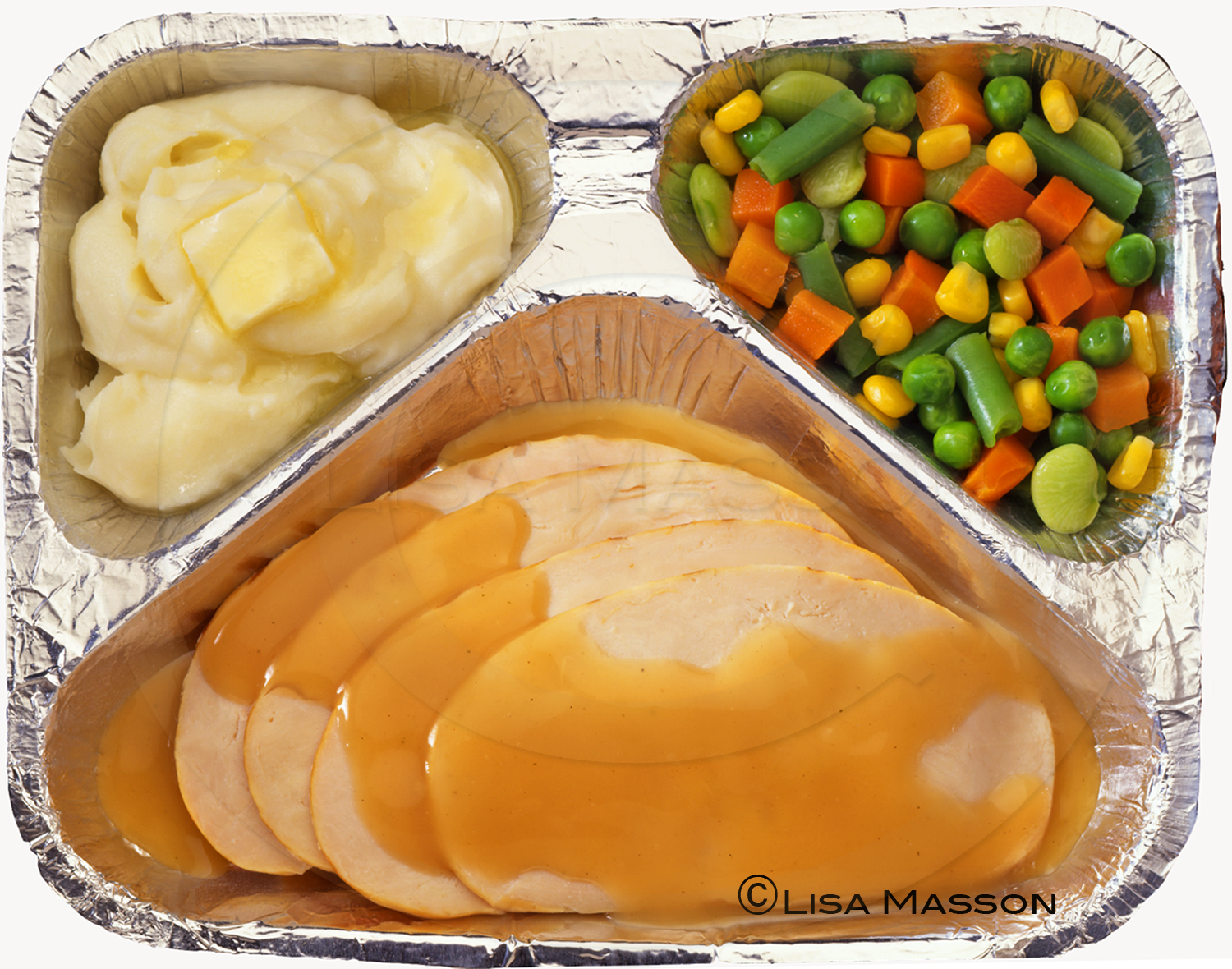 Old Fashion Turkey TV Dinner with Mashed Potatoes and Mixed Vegetables- Pat Marshall Design