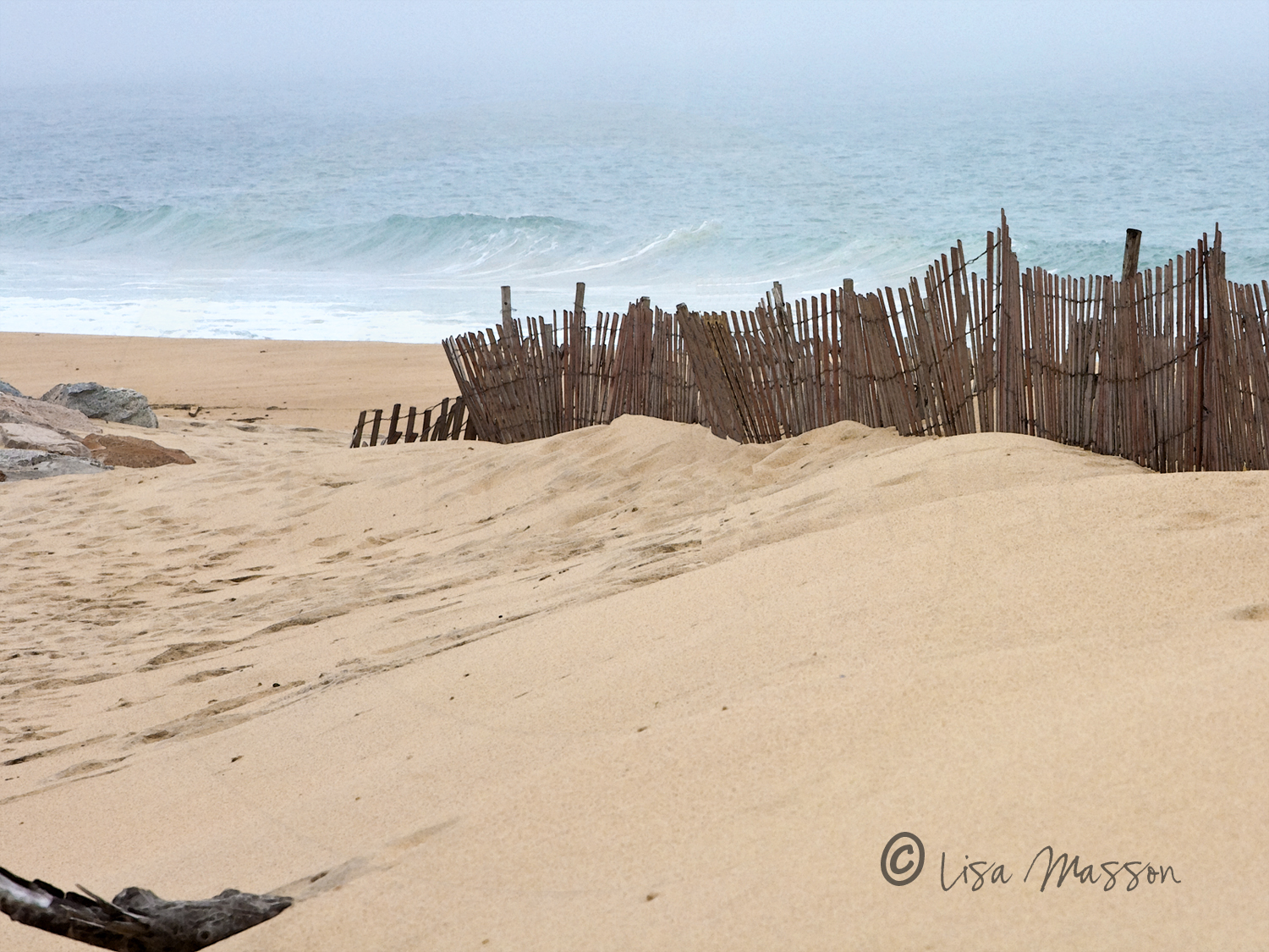 Block Island Sand Fence Waves &amp; Fog 5390 ©