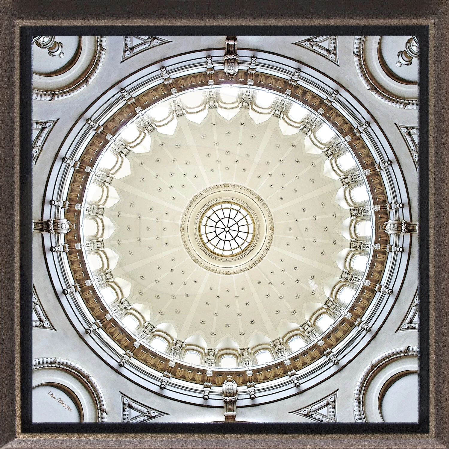 22” x 22” Canvas Giclee´Gallery Wrap framed in an elegant bronze float frame.