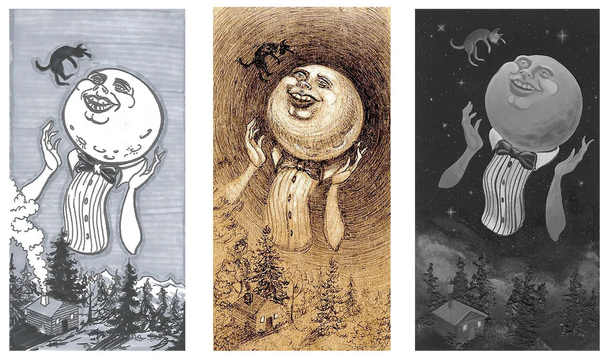 Process (value, concept sketch, final in grayscale)