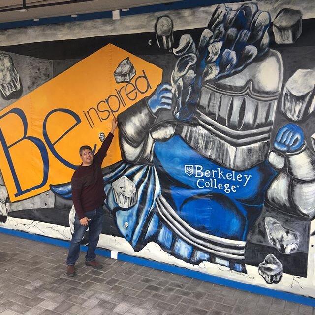 After framing in recent days, my finished 3D outdoor mural was unveiled!  The piece features the theme of &lsquo;Be Inspired&rsquo; led by the Berkeley College Mascot. 
I created the mural during November and now ready for enjoyment and school spirit