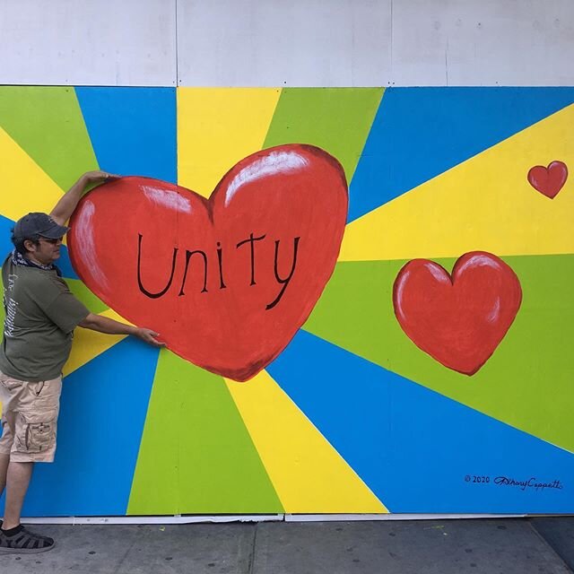 &lsquo;Unity&rsquo;- a day project in Flushing, Queens. I was one of a few artists invited to paint over boarded up windows at the mall. The client asked for hearts as they are part of their logo, so I painted this bright and positive 8&rsquo; x 12&r