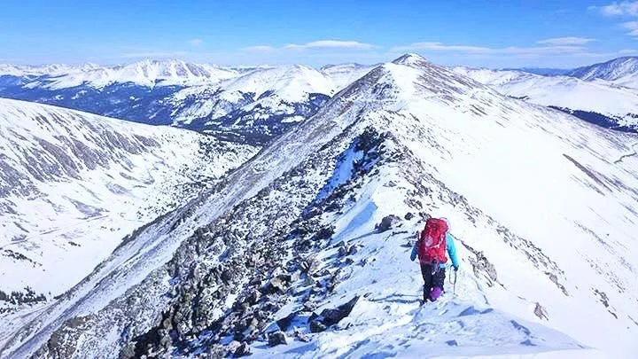 Crossing a sharp section of ridge on the way up North Star Mountain (13,614').