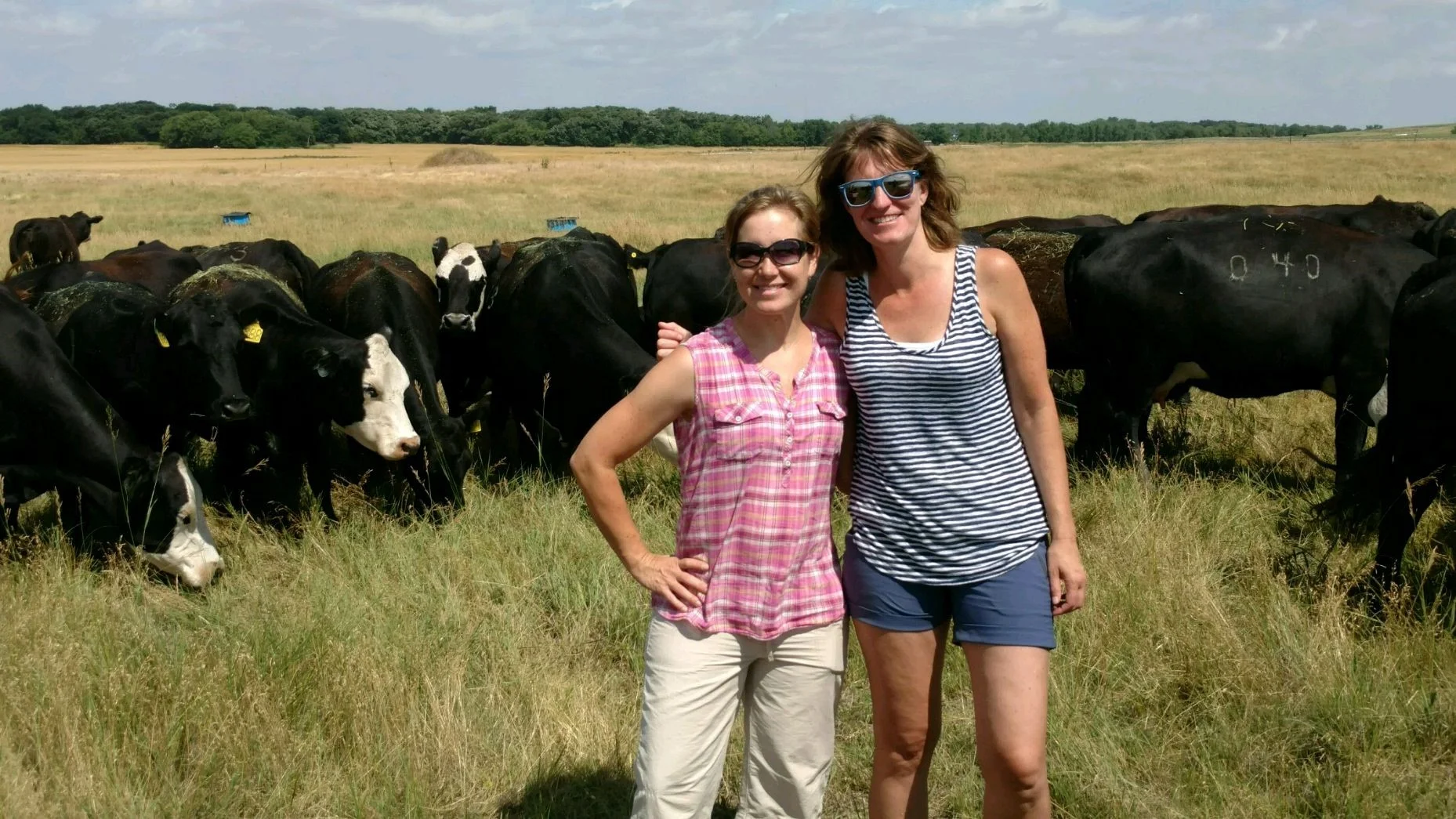 Field of Cows: The author (right), with her friend Tracey on the farm in Kansas. 