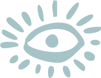 A stylized eye with rays emanating outward.