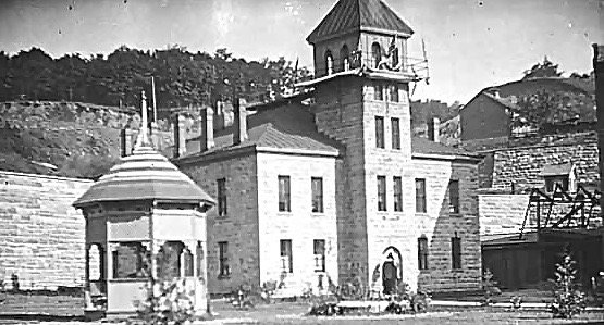 Prison Infirmary, vantage point is facing northwest wall inside the prison. Photo credit, Mr. John Runk, courtesy Minnesota Historical Society, John Runk Collection.