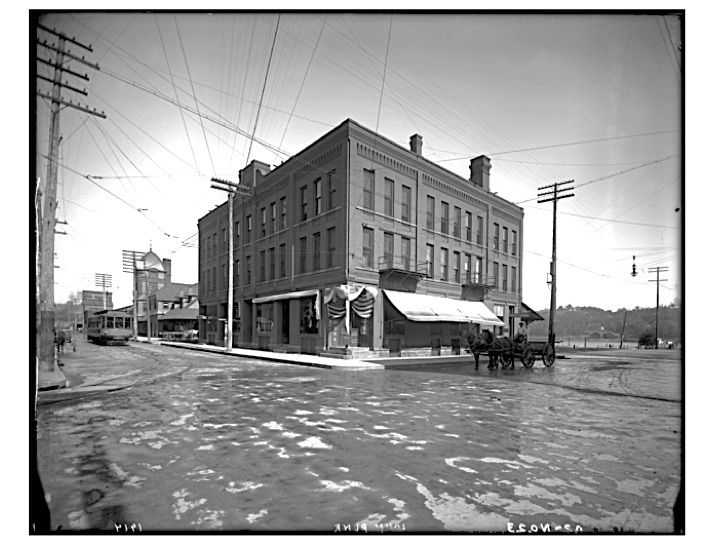 The year is 1914 and the location is Chestnut and Water Street. The Lumbermen's Exchange Building is in the foreground. In the background is the Union Depot nearby is the Stillwater Trolley. Photo credit is Mr. John Runk courtesy of the Stillwater Public Library, John Runk Collection. To view a "Time-Tunnel" that allows you to travel from 1914 to 2016, just click or tap on the photo above.