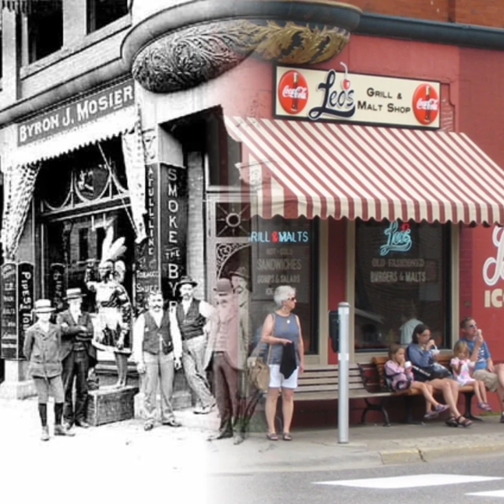 Nobody from 2016 even sees the people standing outside the tobacco store at the turn of the century. Historic Photo credit is to Mr. John Runk, courtesy of The Stillwater Public library. The 2016 photo credit is R.Molenda.